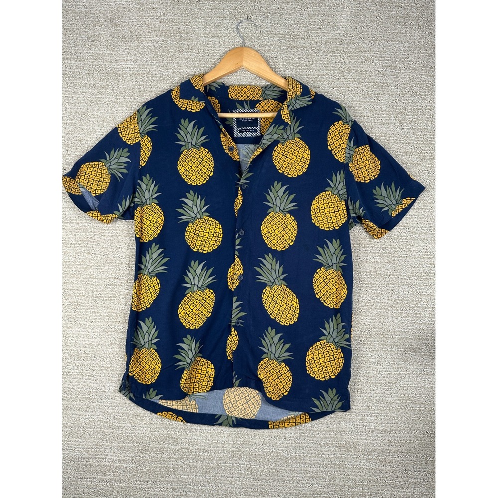 Cactus Man Ricky Singh Mens Small Navy Blue Pineapple Print Short Sleeve Shirt